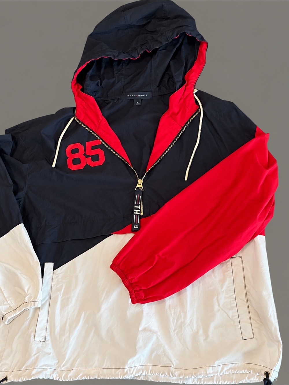 Tommy Hilfiger Navy, Red & White Hooded Colorblock Pullover Windbreaker
